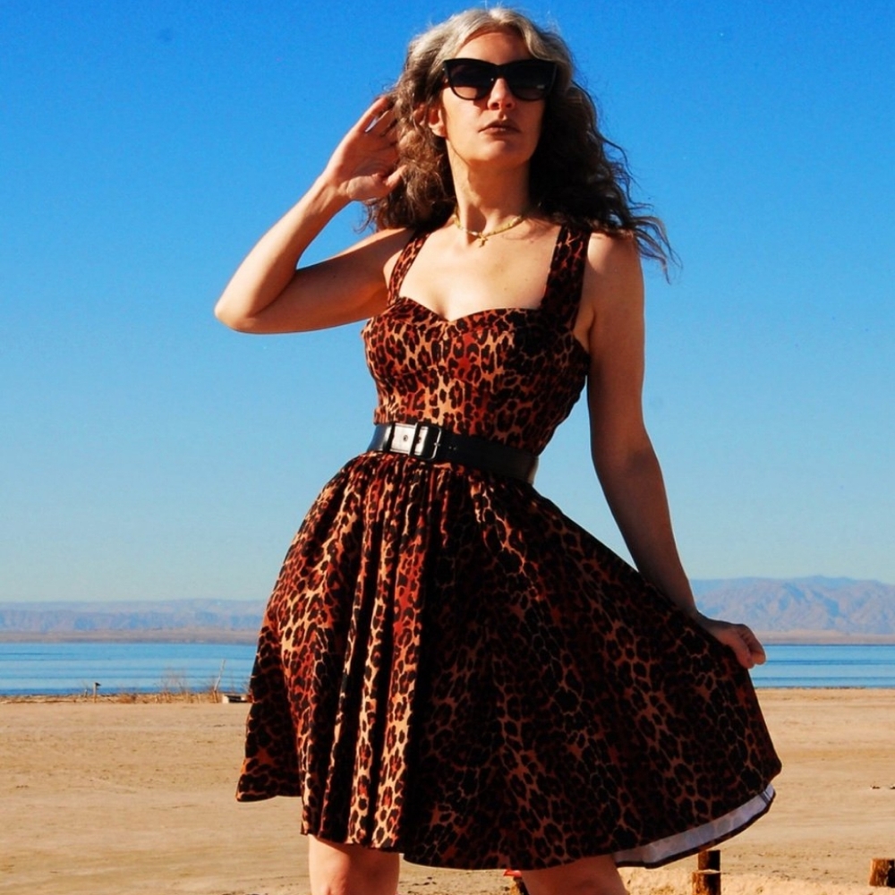 Deadly Dames by Micheline Pitt Vera Dress In Leopard Print, Size 2x GUC